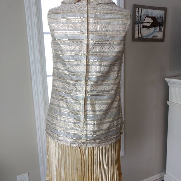 Vintage 60s 70s Metallic Gold Silver Dress 36" Bust 1920s Flapper Style - Picture 6 of 11